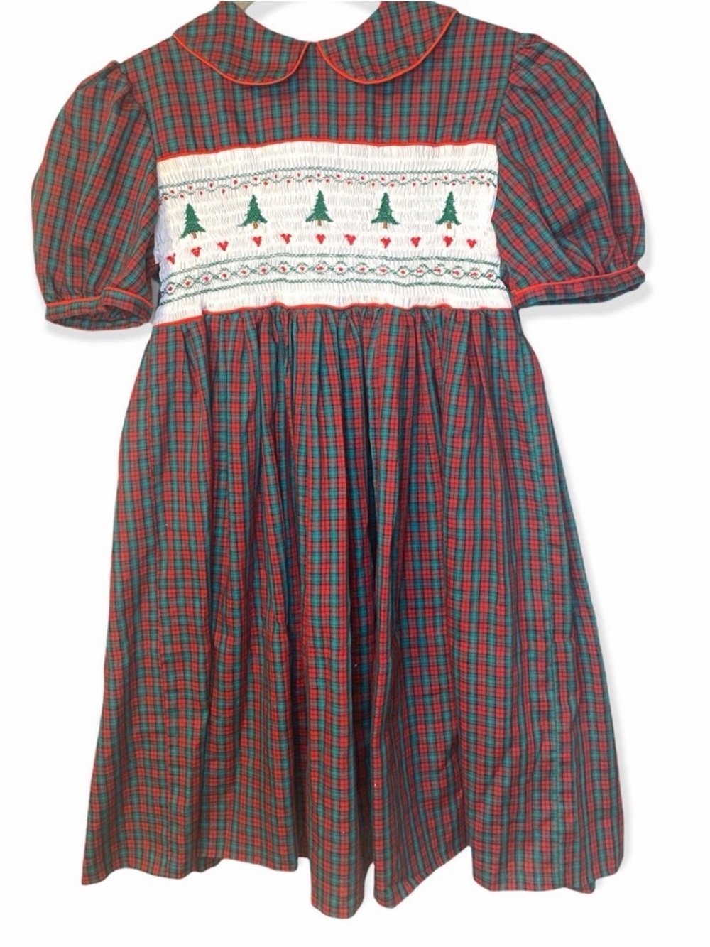 Girls Christmas Tree Smocked Dress Size 4 Green Red Whimsical Holiday